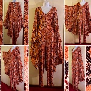 Dramatic Sleeves Snakeskin Print Jumpsuit